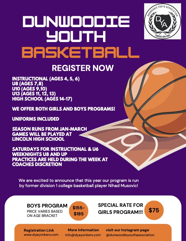 Youth Basketball at Dunwoodie Youth Association– Register Now for 2025