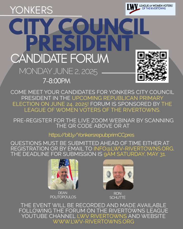LWV Sponsors Yonkers City Council President Republican Candidate Forum June 2, 2025