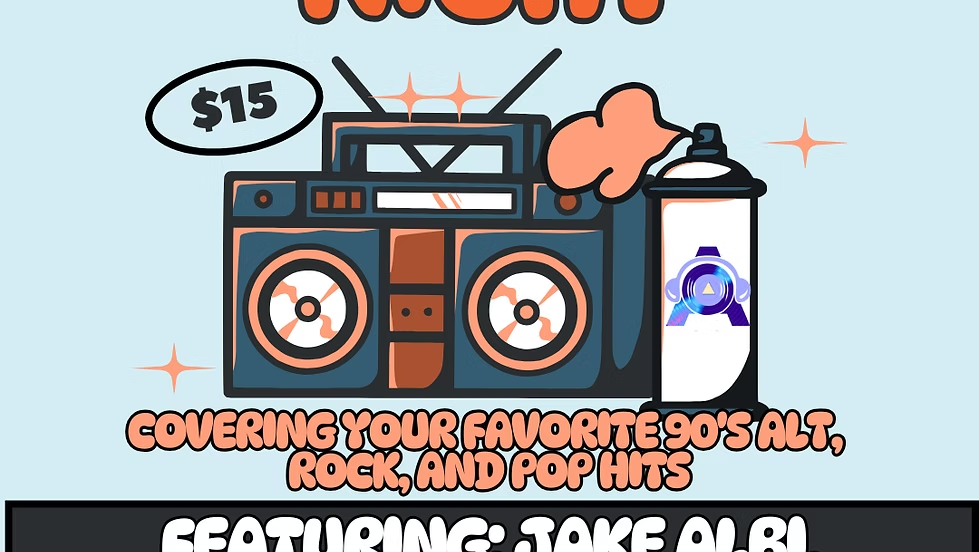 Flyer featuring a drawing of a boombox